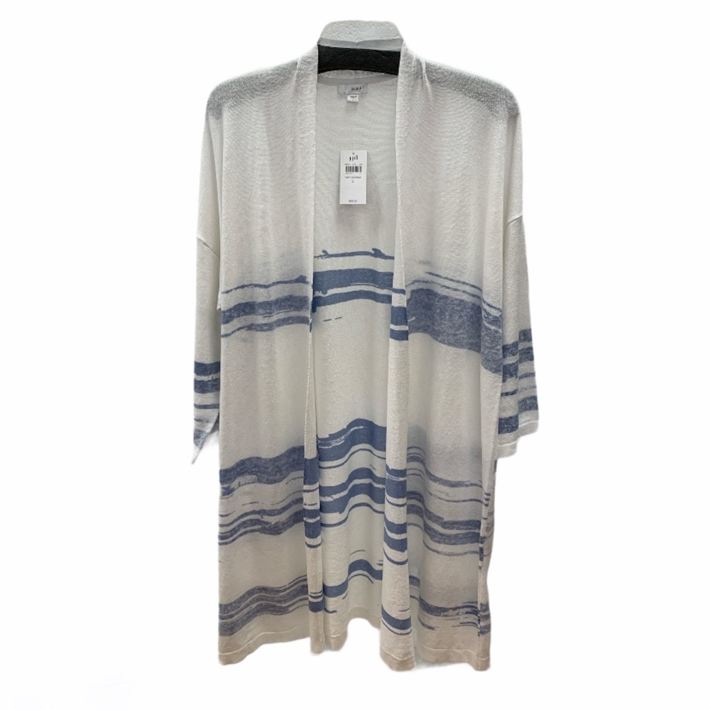 NWT J JILL White and Blue Cardigan Sz L